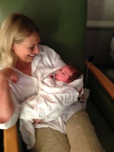 Grandma Maggie and Charlie, who is several hours old in this picture. (Charlie, that is.)