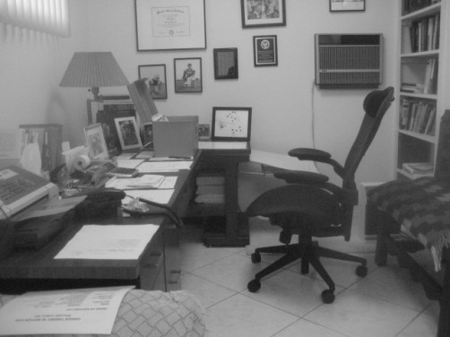 Glasser's writing space, minus his computer, where so much of his creativity was put to the page. (Photo by Jim Roy.)