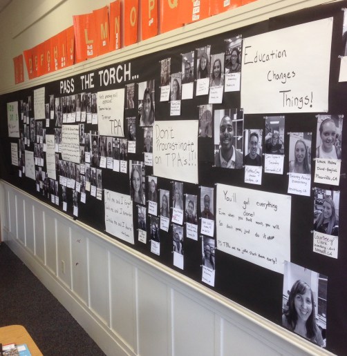 A bulletin in our Education Department at PUC with pictures of the teaching credential candidates in our program.