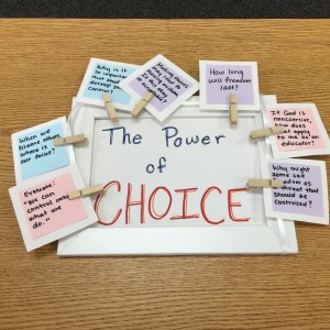 Each of the cards have responses on the other side. (A student creation from Ethical Dimensions.)
