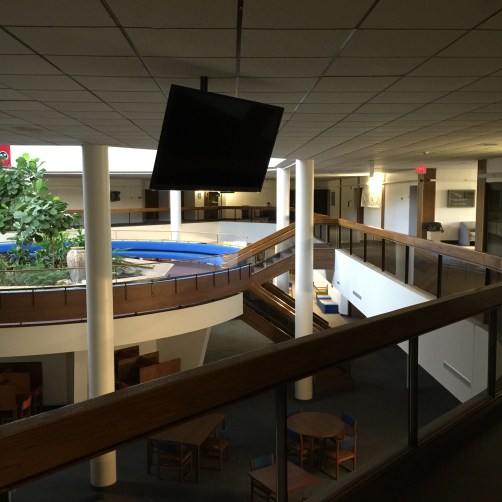 The administration and classroom area atrium. The entire school - classrooms, dorms, and gym - is under one roof.